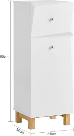 Шафа для білизни SoBuy BZR93-W з висувним мішком, ящиком і кошиком, для ванної, біла, 34x90x30 см