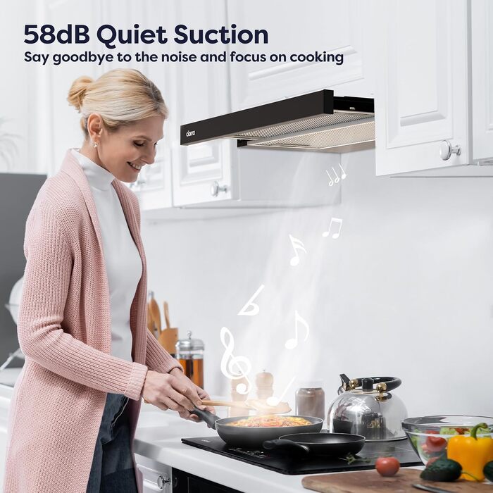 Витяжка кухонна CIARRA CBCB6906D 60 см, T-подібна, чорна, A++, продуктивність 391 м³/h, LED-підсвітка, з вугільним фільтром CBCF002X2, режим рециркуляції та відведення