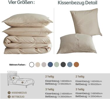 Комплект постільної білизни Simple&Opulence напівльон 135x200 см, дихаюча підковдра та наволочка 80x80 см, бавовна та льон, Oeko-TEX, бежевий