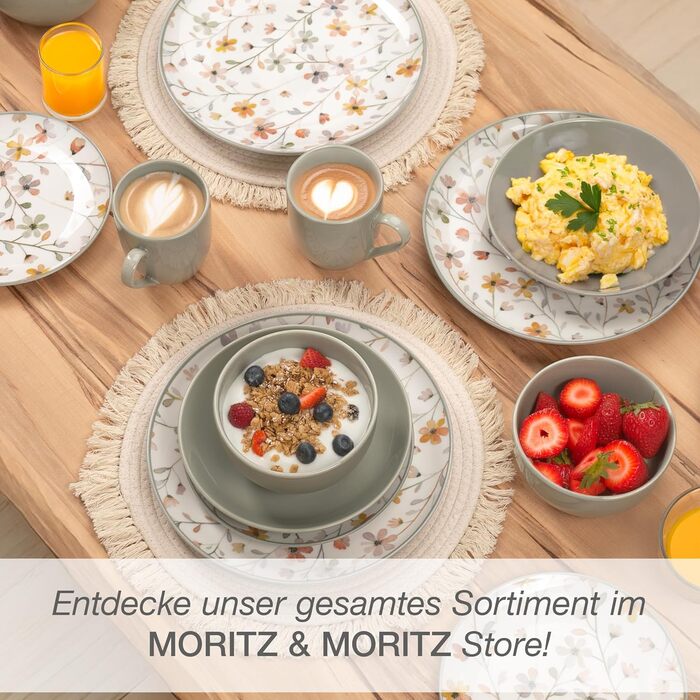 Набір посуду Moritz & Moritz PRIMAVERA з кераміки на 6 осіб (24 шт.) - сучасний сервіз з ігровим дизайном, легкий у догляді, включає тарілки, чашки та миски
