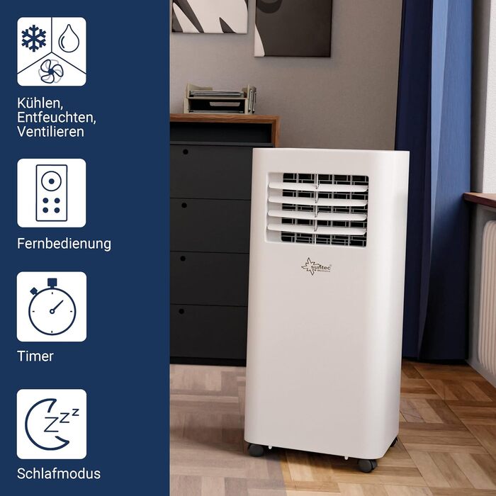 Мобільний кондиціонер SUNTEC Comfort 7.0 Eco R290, 2050 Вт, 7000 BTU, з відводом повітря, охолоджувач і осушувач для кімнат до 25 м², тиха робота, для дому та офісу