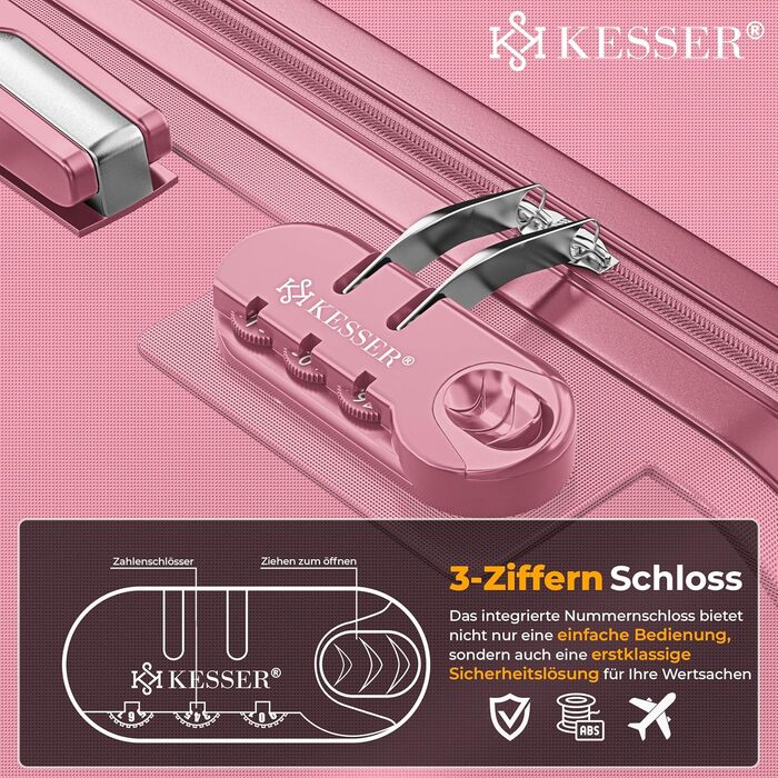 Набір валіз KESSER® 3шт. з жорстким корпусом: велика, середня, маленька. Рожевий колір. Валіза-тролі, валіза-чемодан, валіза на колесах з замком, ABS-пластик, телескопічна ручка, вага в комплекті.