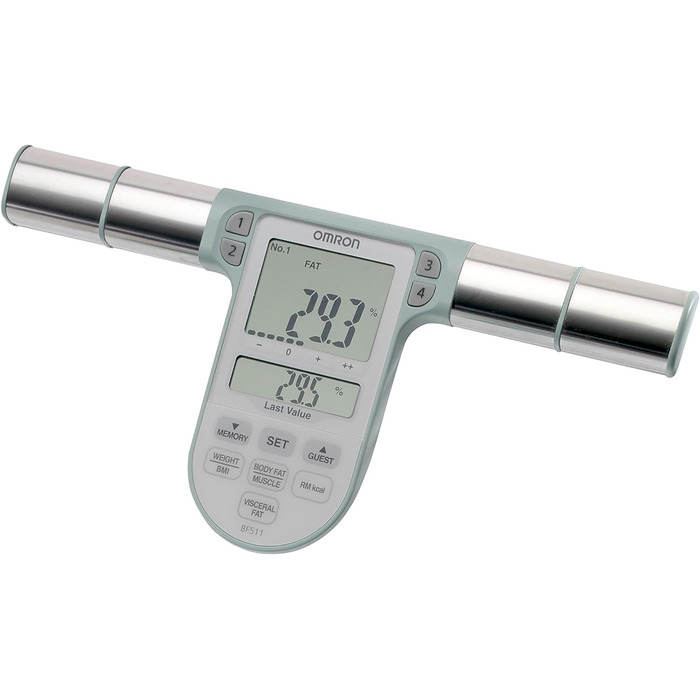 OMRON BF511 – клінічно точний аналізатор складу тіла, 8 сенсорів, вимірювання ваги, жиру, вісцерального жиру, м’язової маси, базового обміну, бірюзовий