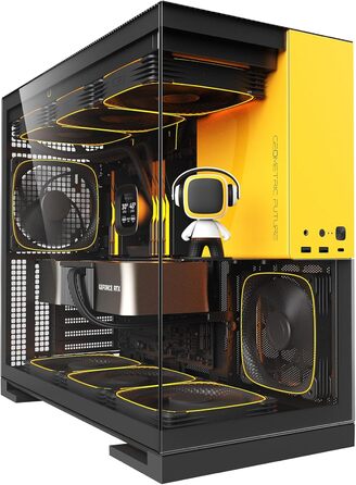 Корпус для ПК Geometric Future M5, загартоване скло, Mid Tower, E-ATX/ATX, 1.2мм сталь, ARGB вентилятори, Type-C, підтримка радіаторів 420/360 мм, чорний/жовтий