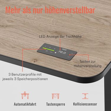 Регульований по висоті письмовий стіл Yaasa Desk Pro 160x80 см, офісний стіл для роботи стоячи, колір темний дуб / чорний