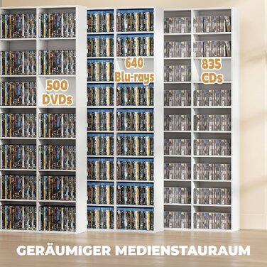 Стелаж для 835 CD або 500 DVD, медіаполиця для Blu-ray на 27 відділень з 21 регульованою полицею, білий