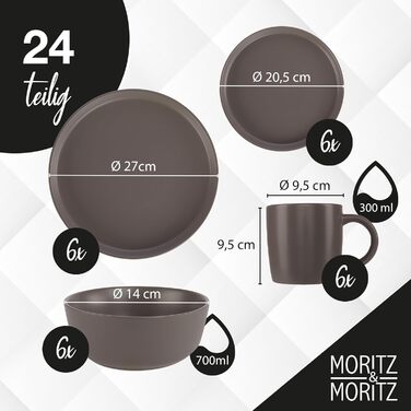 Набір чашок Moritz & Moritz NORDIC (6 шт.) - 300 мл, кераміка, сірий колір, для кави, чаю, капучино, гарячого шоколаду, стильний дизайн