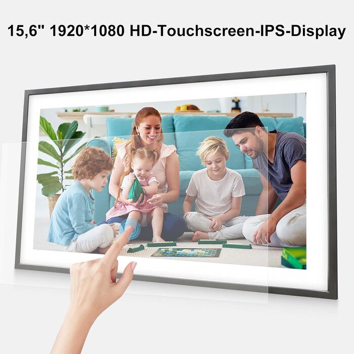Цифровий фоторамка Frameo 15.6 дюймів, 32 ГБ, FHD 1920x1080, сенсорний екран, Wi-Fi, чорно-білий