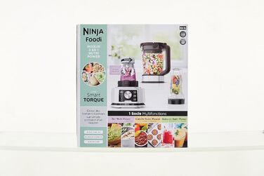 Блендер Ninja Foodi Power Nutri Mixer 3-в-1, 1200 Вт, автоматичні програми, для смузі, густих намазок і заморожених напоїв, 2,1 л глечик, 700 мл стакан і 400 мл чаша з Power-мішалкою, сріблястий, CB350EU