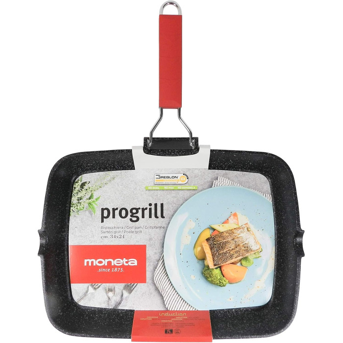 Сковорода-гриль Moneta Pro Grill 24x34 см з відкидною ручкою, для індукції