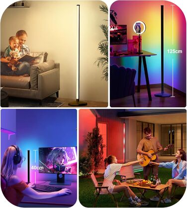 DeeprBling LED торшер для вітальні, диммований RGB світильник, керування пультом і додатком, 16 млн кольорів, музичні режими, таймер, EU-адаптер