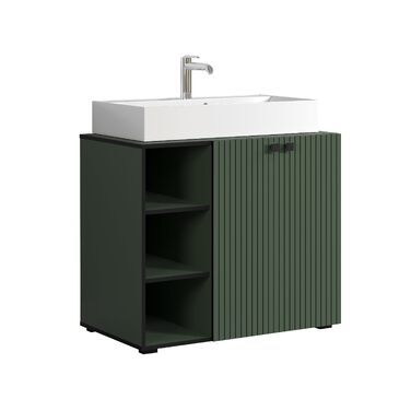 Тумба під раковину на колесах PureBliss від trendteam smart living, 80x64x42 см, зелена — з 2 відкритими полицями, стійка до подряпин, металеві ручки