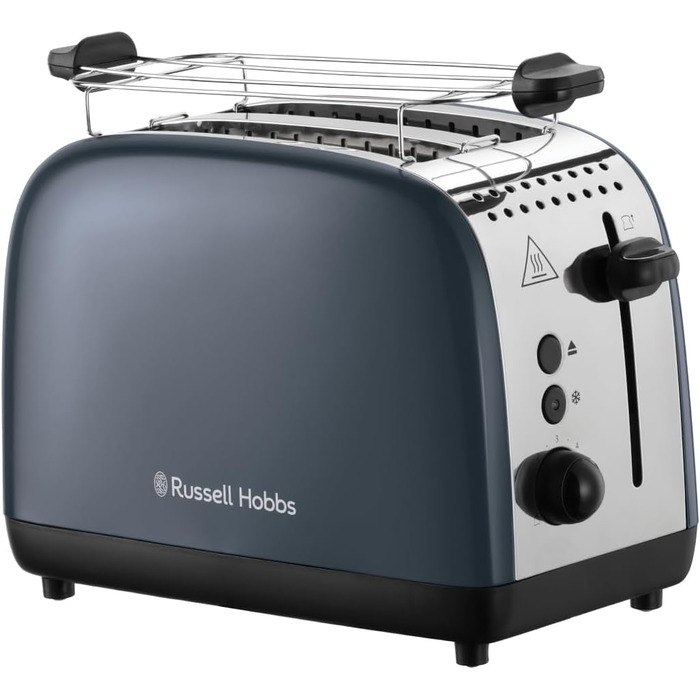 Тостер Russell Hobbs Colours Plus Edelstahl на 2 тости, сірий. З широкими слотами, підставкою для булочок, 6 режимів підсмажування, розморожуванням, функцією Lift & Look, 1600 Вт