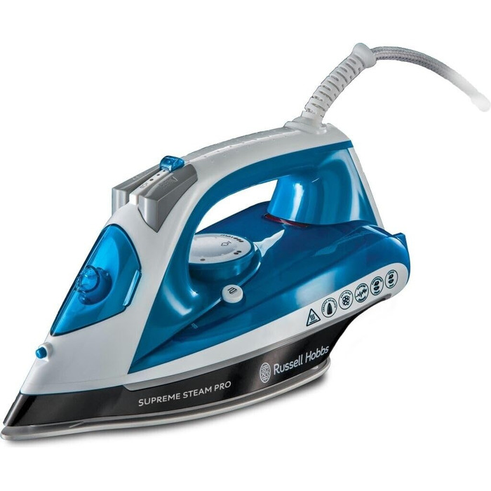 Паровий праска Russell Hobbs 23971-56 Supreme Steam Pro, керамічна підошва, потужність 2600 Вт, з функцією потужного парового удару, синій/білий