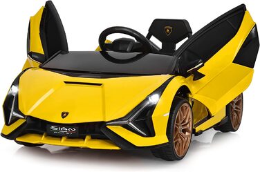 Дитячий електромобіль GOPLUS Lamborghini з пультом, Bluetooth, USB, музикою, для дітей 3-8 років, білий/жовтий