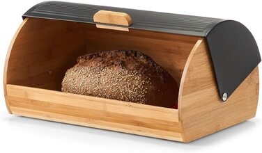 Хлібниця Zeller 25365, бамбук і метал, чорна, 39x27x19 см, стильна коробка для зберігання хліба, харчова безпека