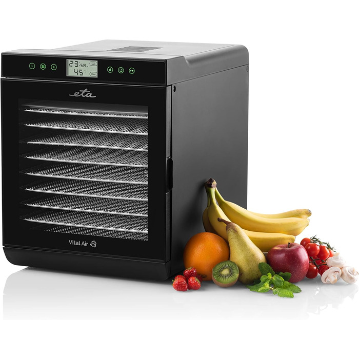 Сушарка для фруктів ETA Vital Air 2 з регулюванням температури 35-70°C, Air Flow, LCD-дисплей, 10 решіток з нержавіючої сталі