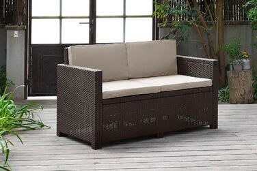 Садовий диван Allibert Victoria 2-місний ротанг коричневий з подушками 129x63x77 см