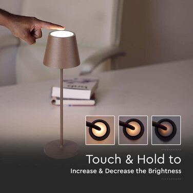 Настільна LED-лампа V-TAC з димером, сенсорним керуванням, акумуляторна, IP54, тепле біле світло 3000K, для дому та вулиці, 4400 мАг, коричнева