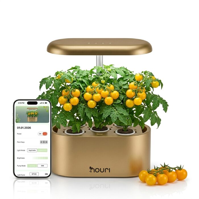 Nouri Smart Garden 12 Pod: Гідропонна система для вирощування томатів та трав вдома з LED-підсвіткою та додатком