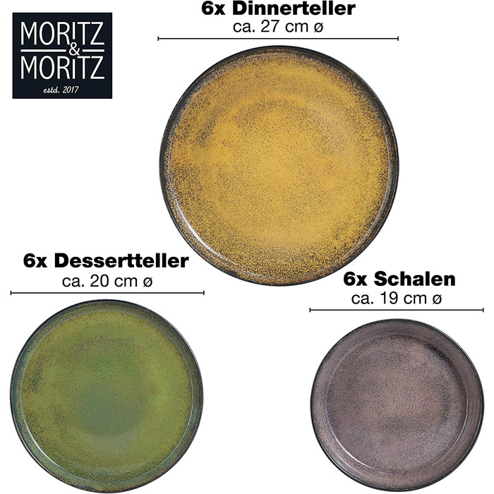 Набір посуду Moritz & Moritz VIDA на 6 осіб, 18 предметів, вінтажний стиль, сучасний порцеляновий посуд, стійкий до подряпин, для мікрохвильової печі та посудомийки, столовий сервіз