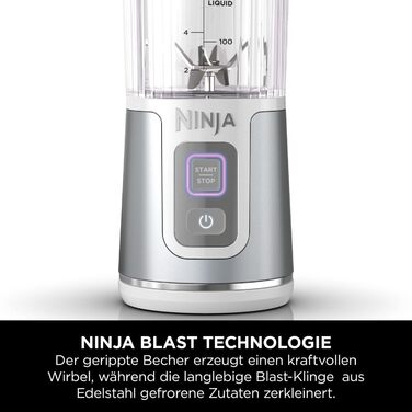 Портативний блендер Ninja Blast 530 мл, бездротовий, акумуляторний, для смузі, подрібнення льоду та фруктів, білий, BC151EUWH