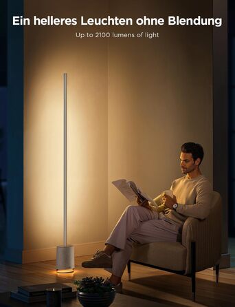 Govee Stehlampe Pro 2100 Лм, RGBIC LED лампа з Bluetooth-колонкою, білий шум, Alexa, 16 млн кольорів, музична синхронізація, сіра, для вітальні