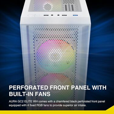 Ігровий корпус GAMDIAS Aura GC2 Elite ARGB ATX, білий, 4x120мм ARGB вентилятори, скляна бічна панель, Mesh-панель, синхронізація з материнською платою