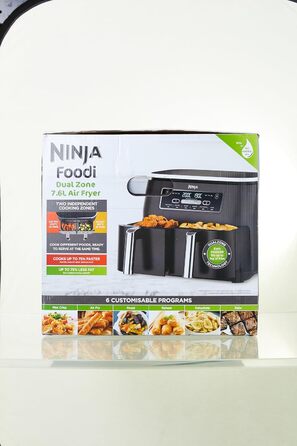 Аерофритюрниця Ninja Foodi Dual Zone 7,6 л, 2 кошики, цифрова, антипригарне покриття, 6-в-1, для 4-6 порцій, чорна (AF300EU)