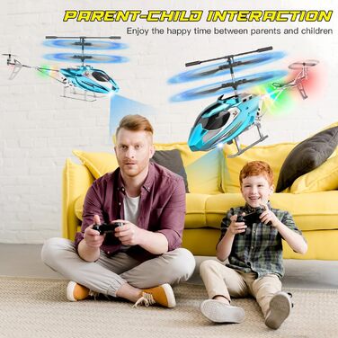 Радіокерований вертоліт Hubschrauber 2.4G з LED підсвіткою для хлопчиків та дорослих (від 12 років), 3.5 канали, гіростабілізатор, фіксована висота, автоматичний зліт, блакитний