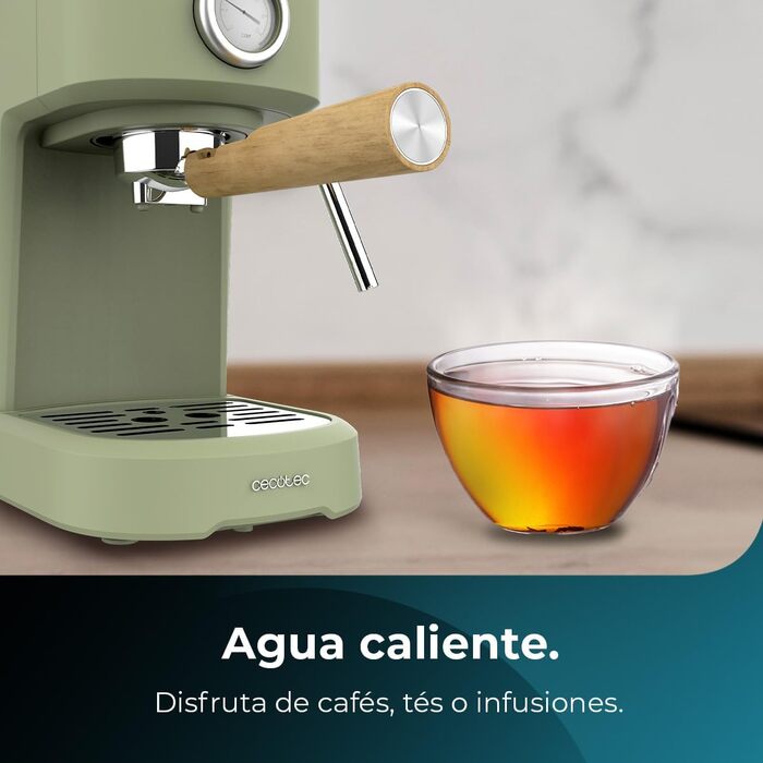 Еспресо-машина Cecotec Compact Power Espresso 20 Retro Green: 1100 Вт, 20 бар, термоблок, капучинатор, манометр