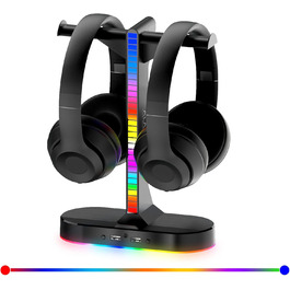 Підставка для двох ігрових навушників з RGB-підсвіткою, USB-зарядкою, аудіороз'ємом 3,5 мм, для геймерів, настільна, для ПК