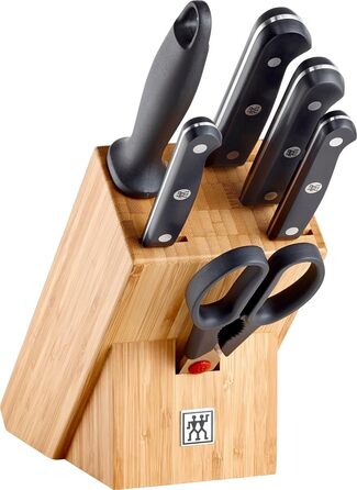 Набір ножів ZWILLING Gourmet, 7 предметів: ножі, мусат, кухонні ножиці, блок, нержавіюча сталь, ергономічна пластикова ручка, чорний, вироблено в Німеччині