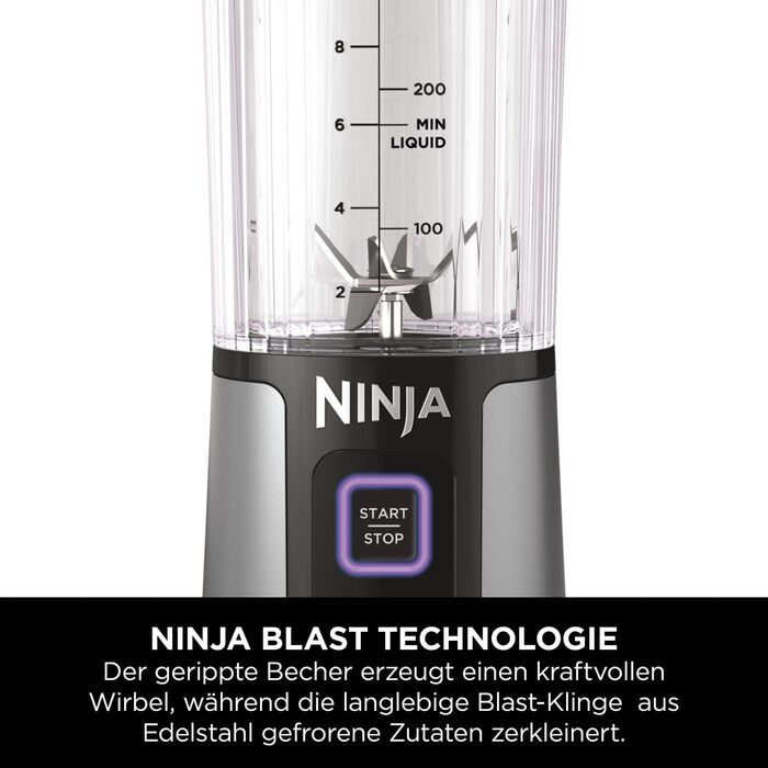 Портативний міні-блендер Ninja Blast 530 мл, бездротовий, акумуляторний, для смузі, з герметичною кришкою, подрібнює лід і фрукти, чорний, модель BC151EUBK