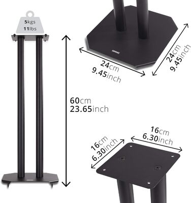 Підставки для колонок Duronic SPS1022-60, 60 см, металеві, 2 шт, до 5 кг, універсальні стійки для HiFi та домашнього кінотеатру