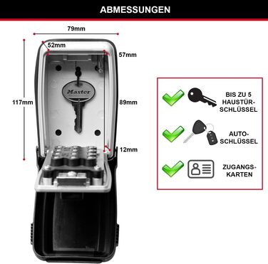 Сейф для ключів Master Lock з кнопковим кодом та настінним кріпленням для вулиці, 11.7 x 7.9 x 5.2 см