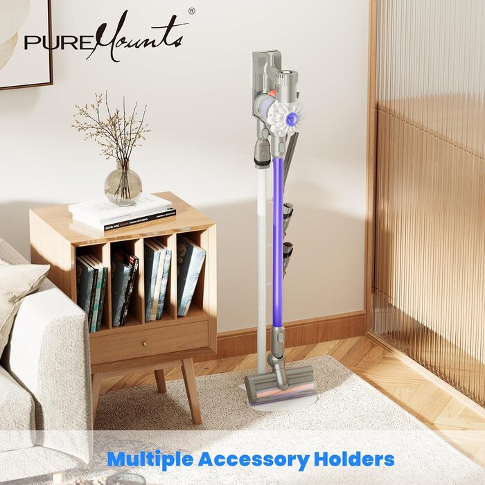 Підставка-стійка для пилососів PureMounts, універсальна, сумісна з Dyson, Philips, Samsung, Bosch, Miele, Anyson, Xiaomi, біла, тримач аксесуарів
