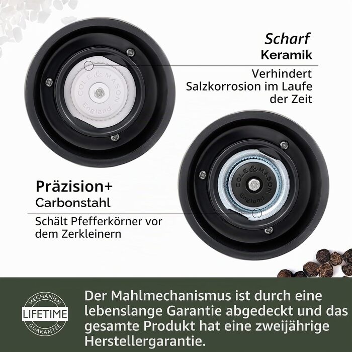 Набір ручних млинків для солі та перцю Cole & Mason Derwent Gunmetal, сталь та акрил, 190 мм, Precision+, сірий