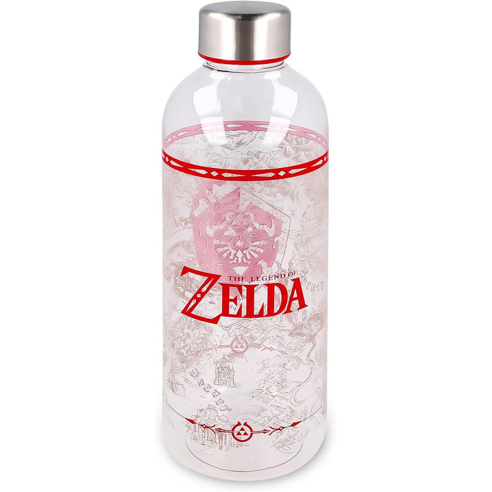 Пляшка для води Elbenwald The Legend of Zelda 850 мл з принтом Щита, прозора з червоним, пластикова, герметична, 22,5 см