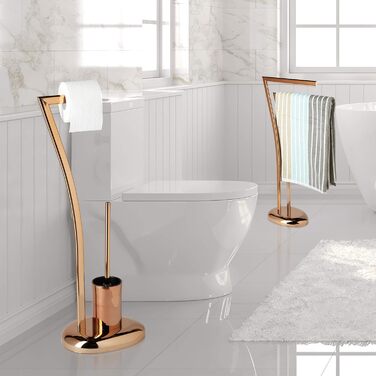Комплект для туалету Relaxdays WIMEDO, 75x21x26 см, тримач для туалетного паперу та щітка, нержавіюча сталь з мідним покриттям, підлоговий