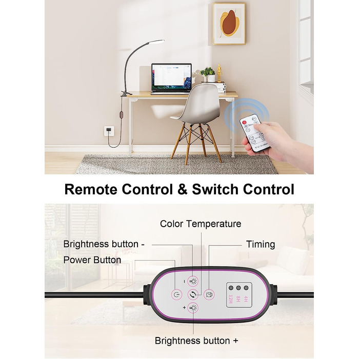 CRLL LED лампа з кліпсою USB для читання, настільна лампа з захистом очей, діммер, 5 кольорів і 5 рівнів яскравості, нічник для дітей, ідеальна для читання, малювання, шиття, манікюру