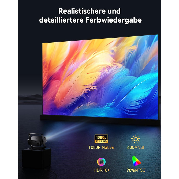 Проектор Beamer 4K з підтримкою 1500 ANSI, 1080P FHD, Smart, автоматичною корекцією трапеції, електричним фокусом, WiFi 6, Bluetooth для домашнього кінотеатру та на відкритому повітрі (сталево-сірий)