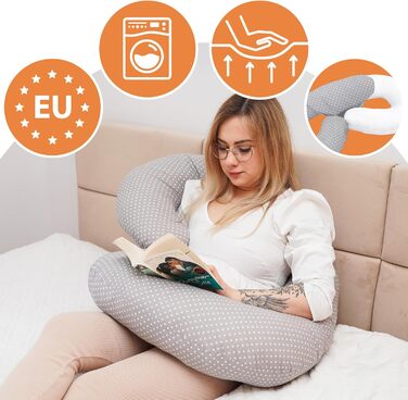 Подушка для вагітних і годування XXL C-подібна, 190 см, з наволочкою, подушка для сну та підтримки тіла, сови