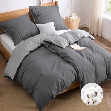 Комплект постільної білизни BEDSURE з бавовни, 4 предмети, 135x200 см, темно-сірий/сірий (2 наволочки 80x80 см)