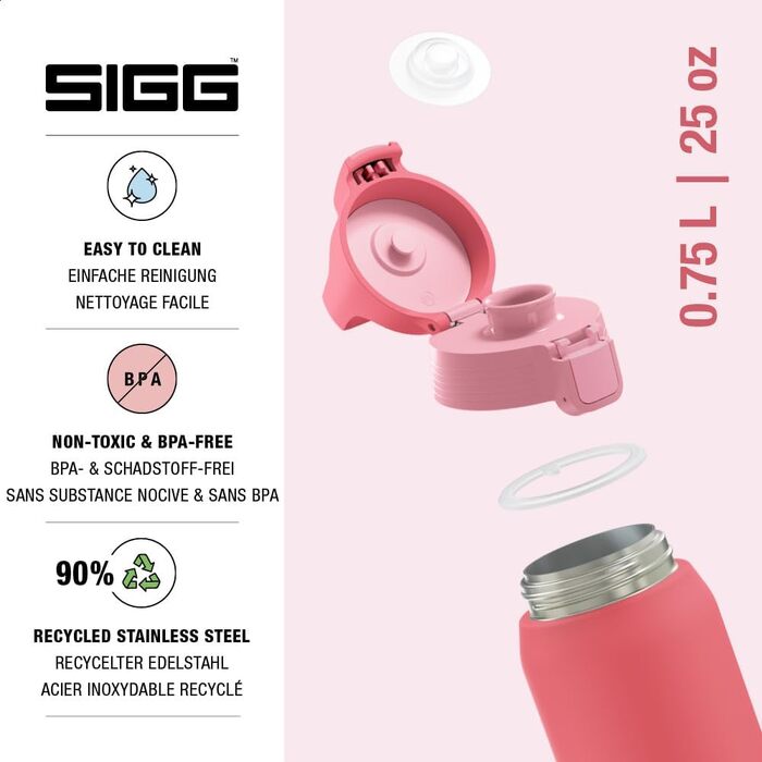 Спортивна пляшка для води Sigg Shield ONE з нержавіючої сталі для газованих напоїв, герметична, BPA-free, 0.75 л (Ruby, Multicolor)