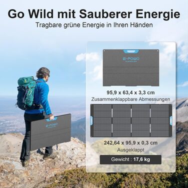 Складана монокристалічна сонячна панель 220W 26V, портативна сонячна зарядна станція (400W peak)
