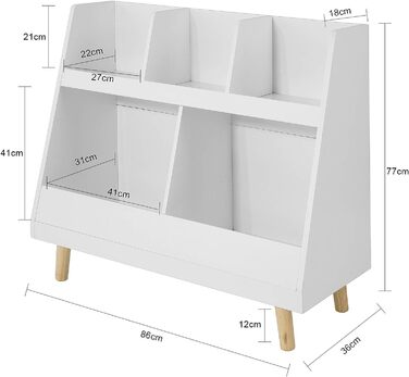 Дитячий стелаж SoBuy KMB19-W з 5 полицями, білий, масив дерева, 86x77x36 см – книжкова шафа та органайзер для іграшок