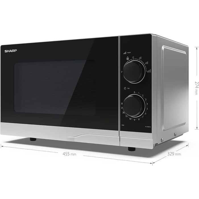 Мікрохвильова піч SHARP PS201AES, 700 Вт, 6 режимів, розморожування, 455x274x329 мм, срібляста