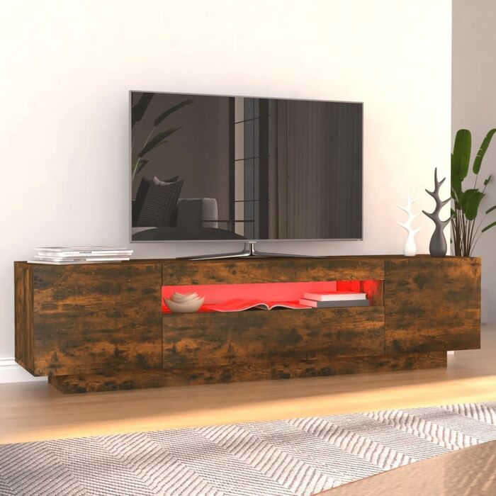 ТВ тумба vidaXL з LED підсвіткою, бетонно-сіра, 160x35x40 см, сучасний низький комод для вітальні
