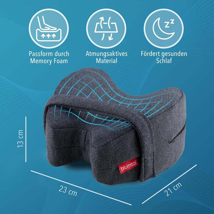 Подушка для сну між ніг Blumtal з піни Memory Foam для тих, хто спить на боку - сертифікат Oeko-TEX, ортопедична подушка від болю в спині та сідничному нерві, сіра